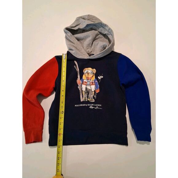 Polo Ralph Lauren Polo Bear Colorblock Hoodie Boys Size S (8) Ski Bear Navy Red - Picture 3 of 6